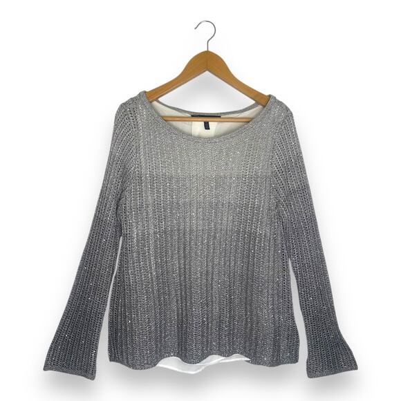 White House Black Market WHBM Sequin Ombre Twofer Sweater Size XL Gray Silver - Picture 1 of 10